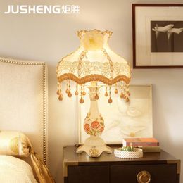 Table Lamps Resin Lamp Bedroom Bedside European Romantic Interior Fabric With Tassel Decoration