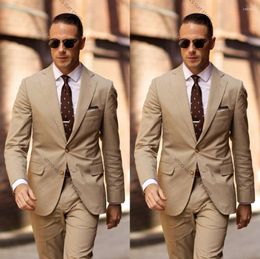 Men's Suits Khaki Groom Tuxedo 2 Piece Slim Fit Mens Wedding Prom Party Casual Man Tailor Made Bridegroom Suit Business Wear