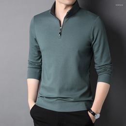 Men's T Shirts Men's Half Zip Long Sleeve Shirt Autumn Winter Sweater Solid Stand Collar Pullover T-shirt Loose Casual