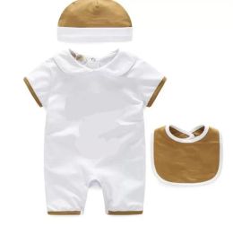 2023 3pcs Sets Baby Boys Girls Rompers Romper Toddler Cotton Short Sleeve Jumpsuits Summer Infant Onesies Romper Bib Hat Kids Design