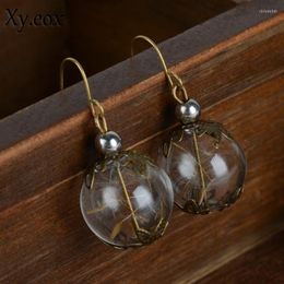Dangle Earrings 1Pair Chic Dandelion Seed Flower Make A Wish Glass Ball Drop Bronze Earring