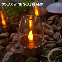 Romantic Candle Light Garden Decoration Waterproof LED Outdoor Solar Wine Glass Lawn Lamp Deck Night For Courtyard