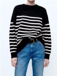 Women's Sweaters Women Cotton Stripes Knit Sweater Jumper Female Overtised Warm Soft Autumn Winter Lady Vintage Pullover