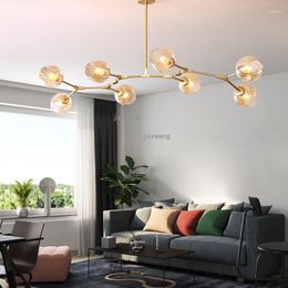 Pendant Lamps Modern Light Dining Room LED Lamp Lighting Gradient Colour Glass Fixtures Adjustable Gold/Black Pole