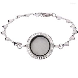 Charm Bracelets 1 Pc Good Quality DIY Rhinestone Magnetic Glass Locket Stainless Steel Chain Heart Bracelet