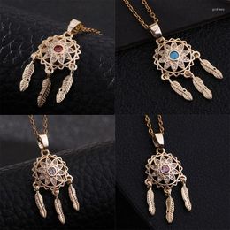 Pendant Necklaces Fashion Boho Zircon Dream Catcher Necklace Stainless Steel Choker Collar Jewelry Birthday Gifts For Women Girls