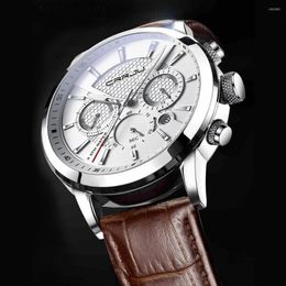 Wristwatches 2023 Mens Watches CRRJU Top Brand Leather Chronograph Waterproof Sport Automatic Date Quartz Watch For Men Relogio Masculino