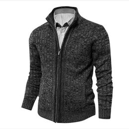 Men's Sweaters Korean Version Zip-Up Knit Outerwear Men/Youth High Collar Solid Striped Long Sleeve Casual Slim Zipper Cardigan SweaterMen's