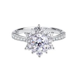 Sunflower Round Shape Imitation Moissanite Stones Setting 1 Ct S925 Silver Platinum Plated Wedding Engagement Ring