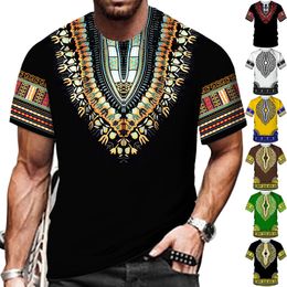 Men's T-Shirts African Dashiki Print T-shirt Men/Women Ethnic Vintage Folk-custom Clothes Summer Casual Couples Short Sleeved Graphic Tops 230303