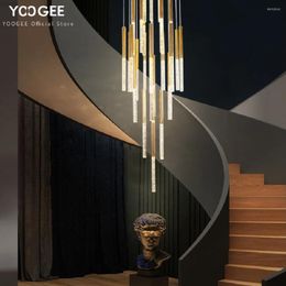 Chandeliers LED Pendant Lamp Modern Golden Crystal Long Hanging Duplex Rotate Staircase Living Room Fixtures Light