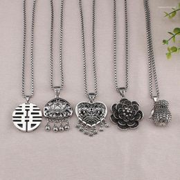 Pendant Necklaces Titanium Steel Chains Necklace Lotus Elephant Hollow Out Wire Inlay Vintage Ethnic Tibetan Jewelry