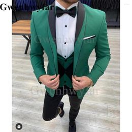 Men's Suits Gwenhwyfar Green Double Breasted Men 3 Pieces Wedding Groom Tuxedo Shawl Lapel Business Male Slim Fit Jacket Pant Costume