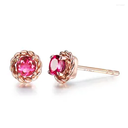 Stud Earrings FYJS Unique Rose Gold Color Small Round Cabochon Red Crystal For Anniversary Gift Jewelry