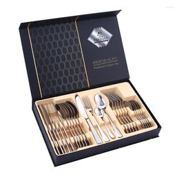 Dinnerware Sets WHYY 24pcs Stainless Steel Cutlery Gift Box Set Western Steak Knife Fork Spoon Tableware Dinner Utensils For Kitchen