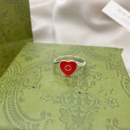 Fashion Collection 2023 New Luxury High Quality Fashion Jewellery for Silver Double interlocking red love enamel men's and women's heart girlfriends couple ring