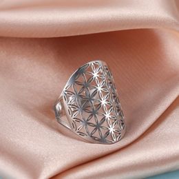 Flower of Life Ring Vintage Adjustable Stainless Steel Geometric Rings for Women Amulet Jewellery Gifts Wholesale