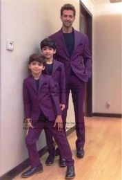 Men's Suits Fashion Purple Men Family Tuxedos Slim Fit Wedding Blazer 2 Pieces Set Jacket Pants Outfit Childrens Suit Costume Homme
