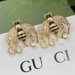 Factory wholesale 2023 New Luxury High Quality Fashion Jewellery for little bee glue dropping Rhinestone earrings design French silver needle Earrings