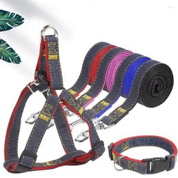 Dog Collars 2pcs Adjustable Harness Leash Denim Thicked Wear-resistant Chest Strap Set Dogs Puppy Traction Rope Pet Accessories