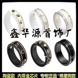 20% off all items 2023 New Luxury High Quality Fashion Jewelry for Black and White Ceramic Fried Dough Twists Gold Double Sided Couple Ring