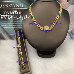 Fashion Collection 2023 New Luxury High Quality Fashion Jewelry for suit new green diamond thick chain necklace bracelet femininity light luxury jewelry