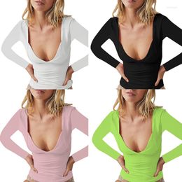 Women's T Shirts Xingqing Y2k Long Sleeve Crop Top 2000s Aesthetic Women Solid Colour Low Cut Shirt Slim Fit Tees Streetwear Cropped Feminino