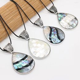 Pendant Necklaces Natural Shell Alloy Drop-shaped Mosaic Pattern Necklace Charm Jewellery Men And Women Couples Party Wear Wholesale 1PC
