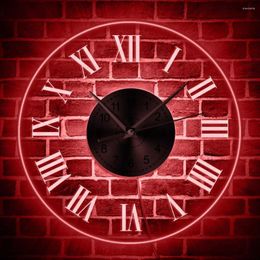 Wall Clocks Classic Roman Numbers Clock With LED Night Light Display Acrylic Lighting Room Decor