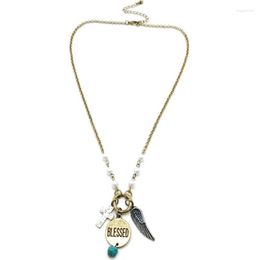 Pendant Necklaces Vintage Cross Feather Blessed Metal Pendants Necklace Ethnic Chain Choker For Woman Religion Fashion Jewelry