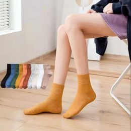 Women Socks 1 Pairs Top Fashion Spring Autumn Colourful Middle Tube Girls Solid Cotton Sock Warm Cute Sale