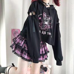 Women's T Shirts Anime Kawaii Sweatshirt Graphic Harajuku Punk Tops Women Long Sleeve Dark Aesthetic Fairy Grunge Emo Hoodies Alt