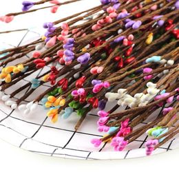 Decorative Flowers 20pcs/lot 40cm Small Berry Artificial Branch For Wedding Decoration DIY Crafts Wreath Fruit Basket Handmade Weaving