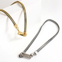 Pendant Necklaces Flashbuy Vintage Stainless Steel Chain Zipper Necklace For Women Men Statement Black Gold Silver Colour Hip Hop JewelryPend