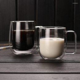 Wine Glasses 250ML/350ML Heat-resistant Double Wall Glass Cup Beer Coffee Cups With Handle Mug Tea Mugs Transparent Drinkware