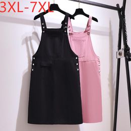 Plus Size Dresses Missfansiqi 2023 Ladies Summer For Women Solid Loose Casual Retro Suspender Mini Dress 3XL 4XL 5XL 6XL 7XL