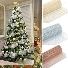 Party Decoration 26cm 10 Yards Gold Sliver Christmas Flower Wreath Mesh DIY Xmas Tree Ribbon Wrapping Wedding Gift