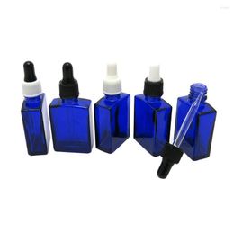 Storage Bottles 10 X 30ML Cobalt Blue Square Glass Bottle With Plastic Dropper Cap 30 CC Fancy Cosmetic Oil