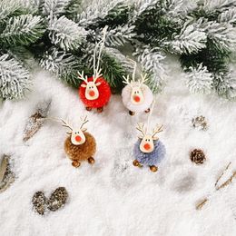 Christmas Decorations 4Pcs Felt Elk Pendant Tree Hanging Wooden Doll For Home Year Ornaments