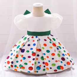 Girl Dresses EstToddler Baby Girls Green Birthday Princess Kids Short Sleeve Clothes Satin Print Flower Wedding Dress