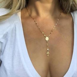 Chains Vintage Gold/Rose Gold Christian Cross Bohemia Religious Rosary Pendant Necklace For Women Lady Charm Jewellery Gifts