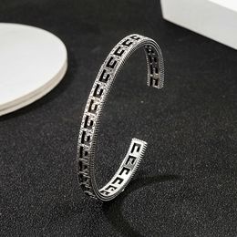 Top designer Jewellery Sterling Silver hollow out bracelet trend carved pattern narrow version couple punk Bracelet