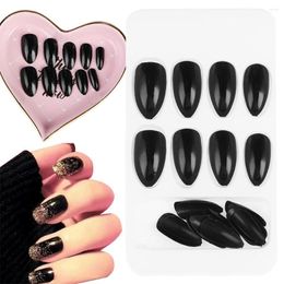 False Nails 24Pcs Artificial Nail Tips Glossy Black Stiletto Full Cover Natural French Fake Art Tool With Glue