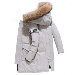 Piumino da uomo -30 gradi Amanti Giacca anatra bianca Cappotto invernale Moda uomo Collo in pelliccia con cappuccio Lungo spesso Tenere caldo Parka