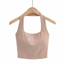 Women's Tanks White Crop Top Sexy Women Halter Tops 2023 Summer Cute Backelss Neck Vintage Square Sleeveless Black