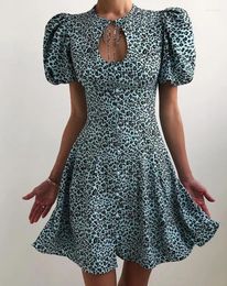 Casual Dresses Elegant Women's Fashion Leopard Print Short Sleeve Loose Round Neck Daily Mini A Line Dress 2023 Summer