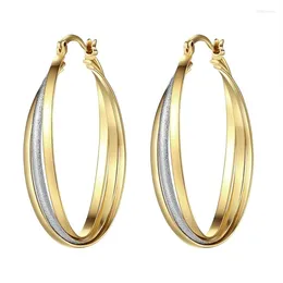 Hoop Earrings Fashion Minimalist Large Oval Geometric For Women Wedding Party Jewelry Classic Two Tone Forged