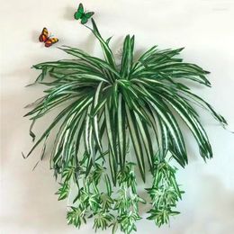 Decorative Flowers 5 Heads Artificial Chlorophytum Orchids Silk Fake Flower DIY Wall Hanging Simulation Orchid Rattan Bracketplant Home