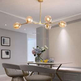 Pendant Lamps Modern Light Living Room Lighting Lustre Gradient Colour Glass Fixtures Adjustable Gold/Black Pole