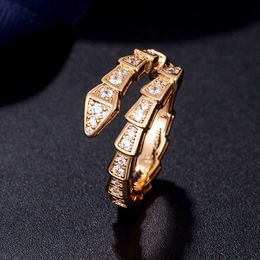 OTY5 Designer OriginalBaojia Snake Bone Ring 925 Silver Plated 18K Gold with Diamond Opening Spring Full Head